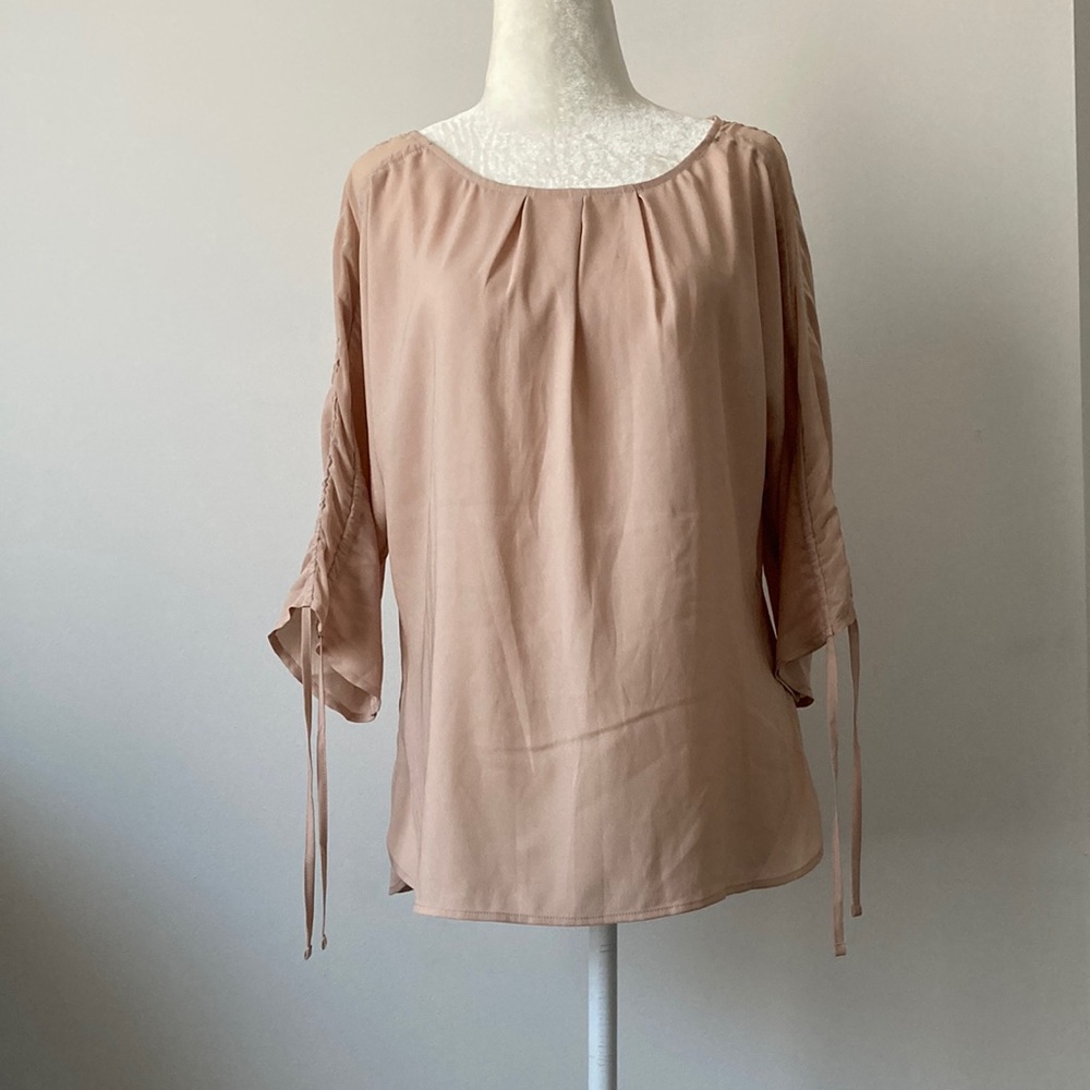 Ann Taylor With Sheer Ruched Tie Sleeves